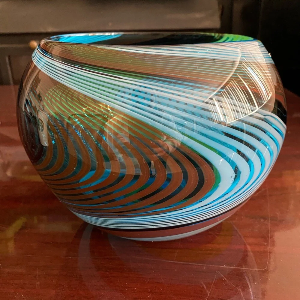 Multicolor Swirl Glass Art Vase